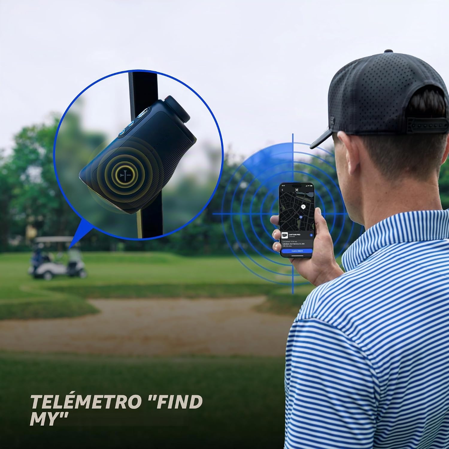 Telémetro de golf, seguimiento de tiros, soporte magnético para carrito