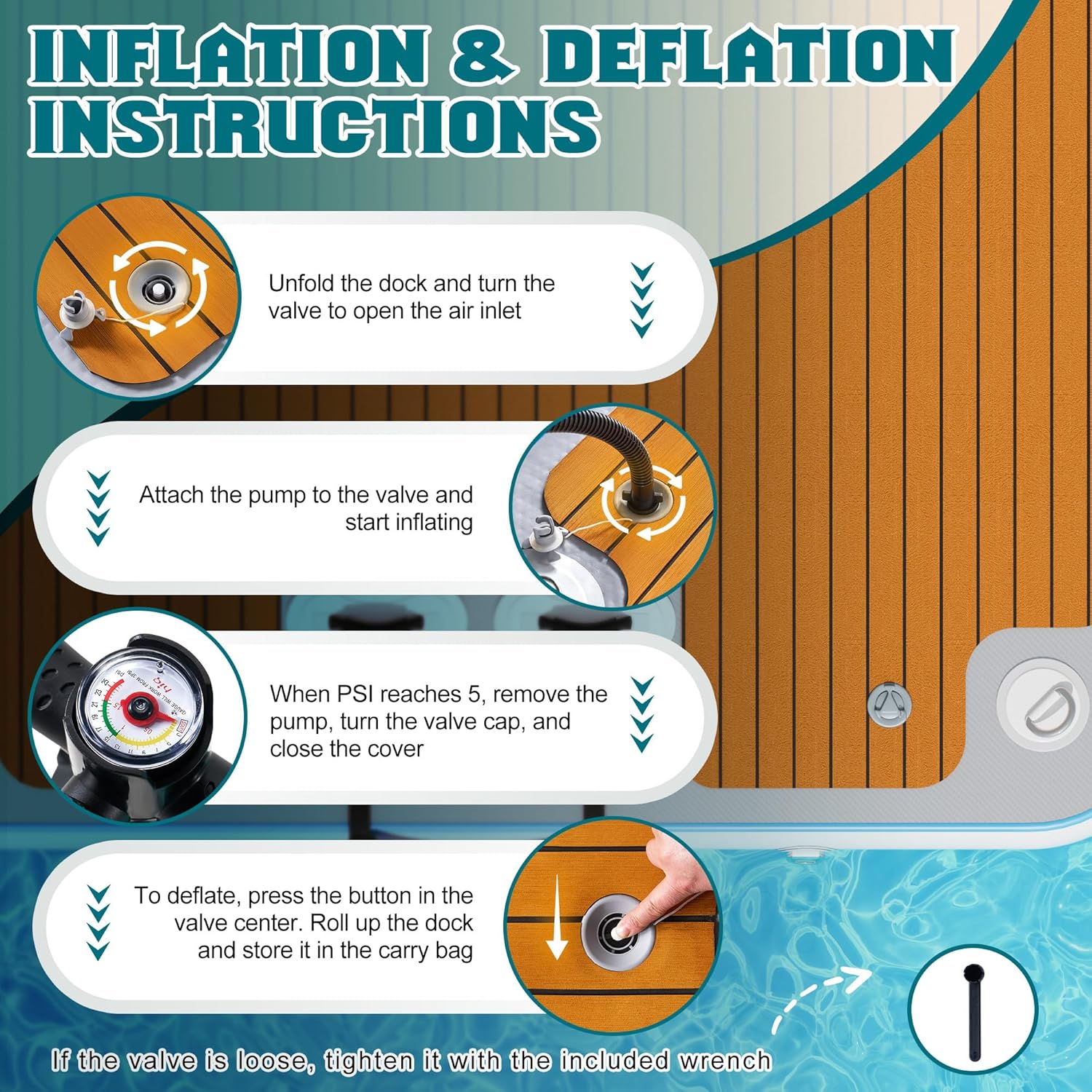 Muelle flotante inflable plataforma antideslizante 370 x 190 cm