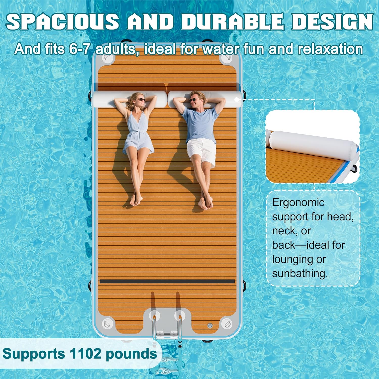 Muelle flotante inflable plataforma antideslizante 370 x 190 cm