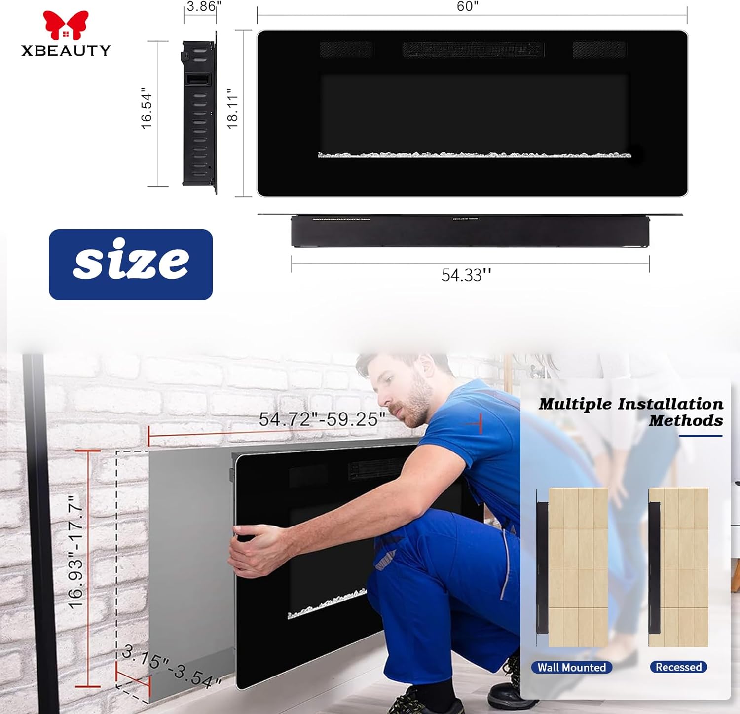 Chimenea Eléctrica Empotrable | 1500 W | Pantalla Táctil