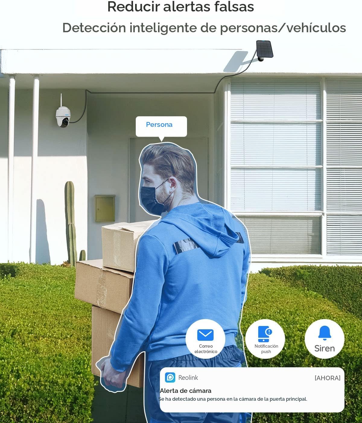 Cámara de seguridad inalámbrica para exteriores Argus PT 2K con panel solar Reolink