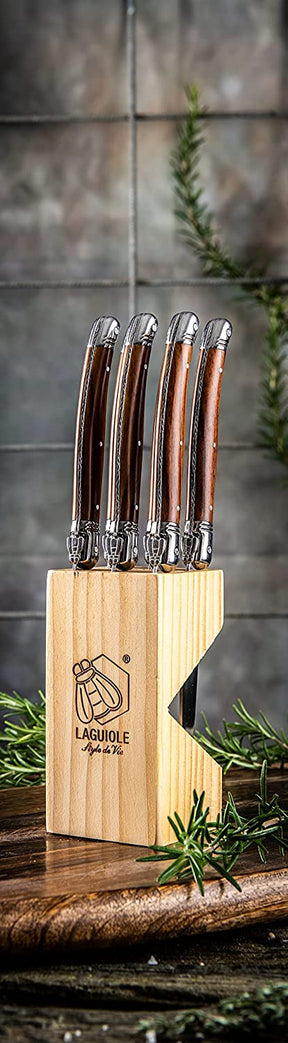 Juego de 6 cuchillos para carne color madera en bloque | Premium Line