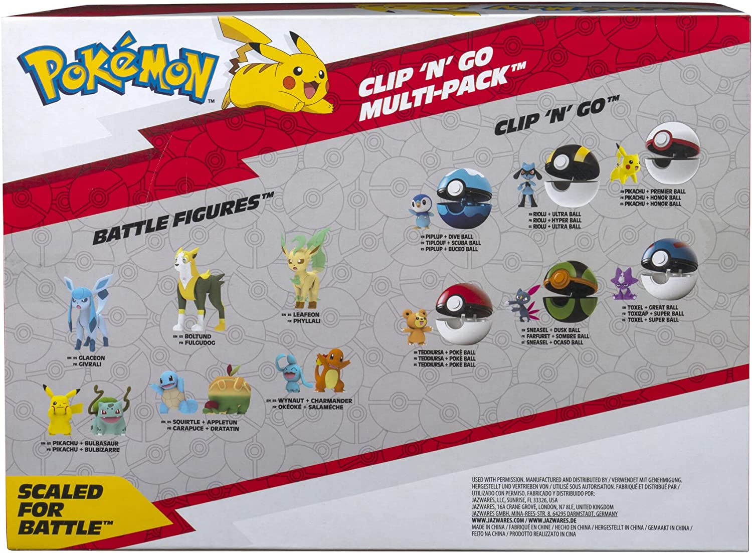 Figuras Clip N Go con Pikachu, Vulpix y Bola de lujo, Eevee y Poké Ball, Machop y Ultra Ball