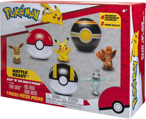 Figuras Clip N Go con Pikachu, Vulpix y Bola de lujo, Eevee y Poké Ball, Machop y Ultra Ball