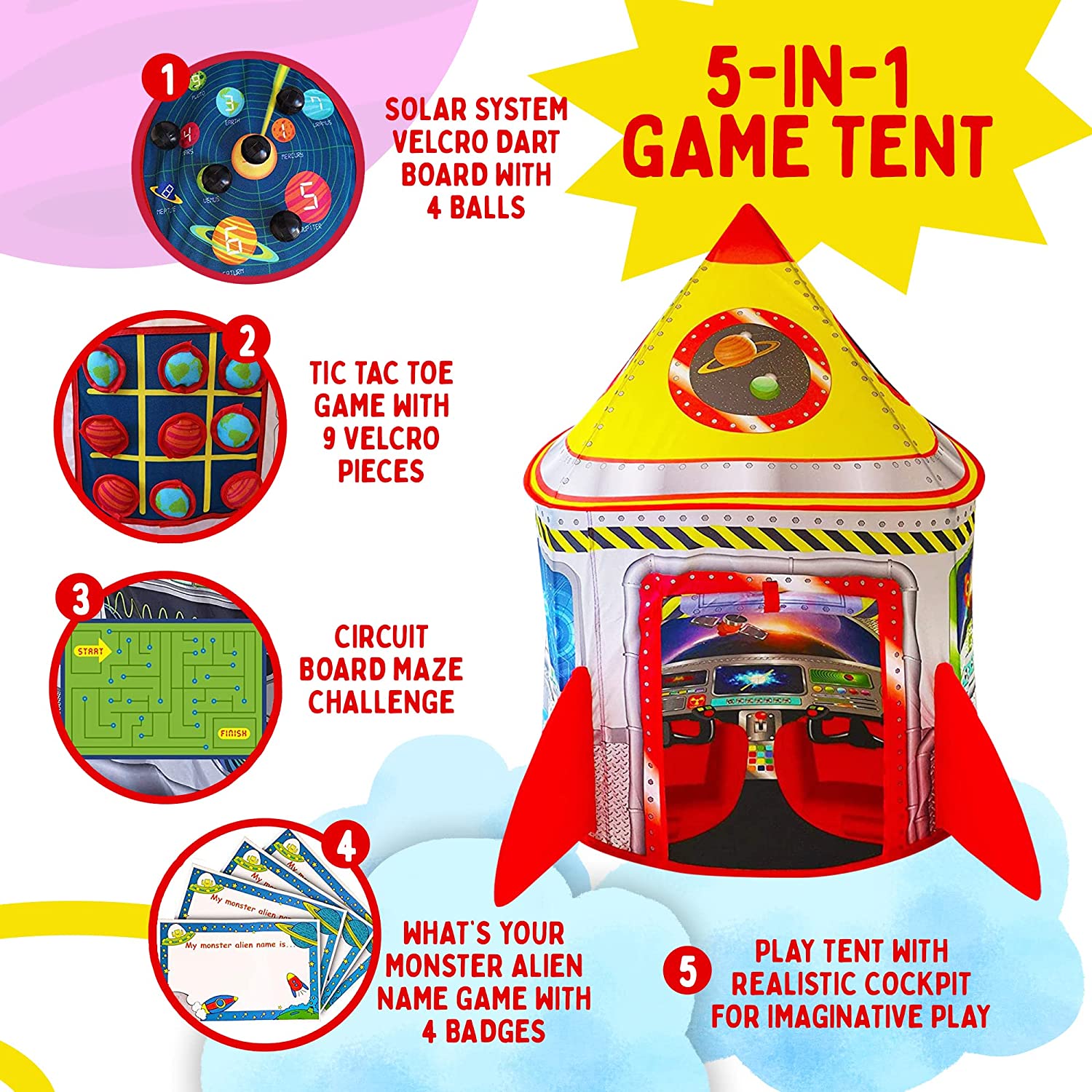 Tienda de campaña 5 en 1 para niños con tablero juegos