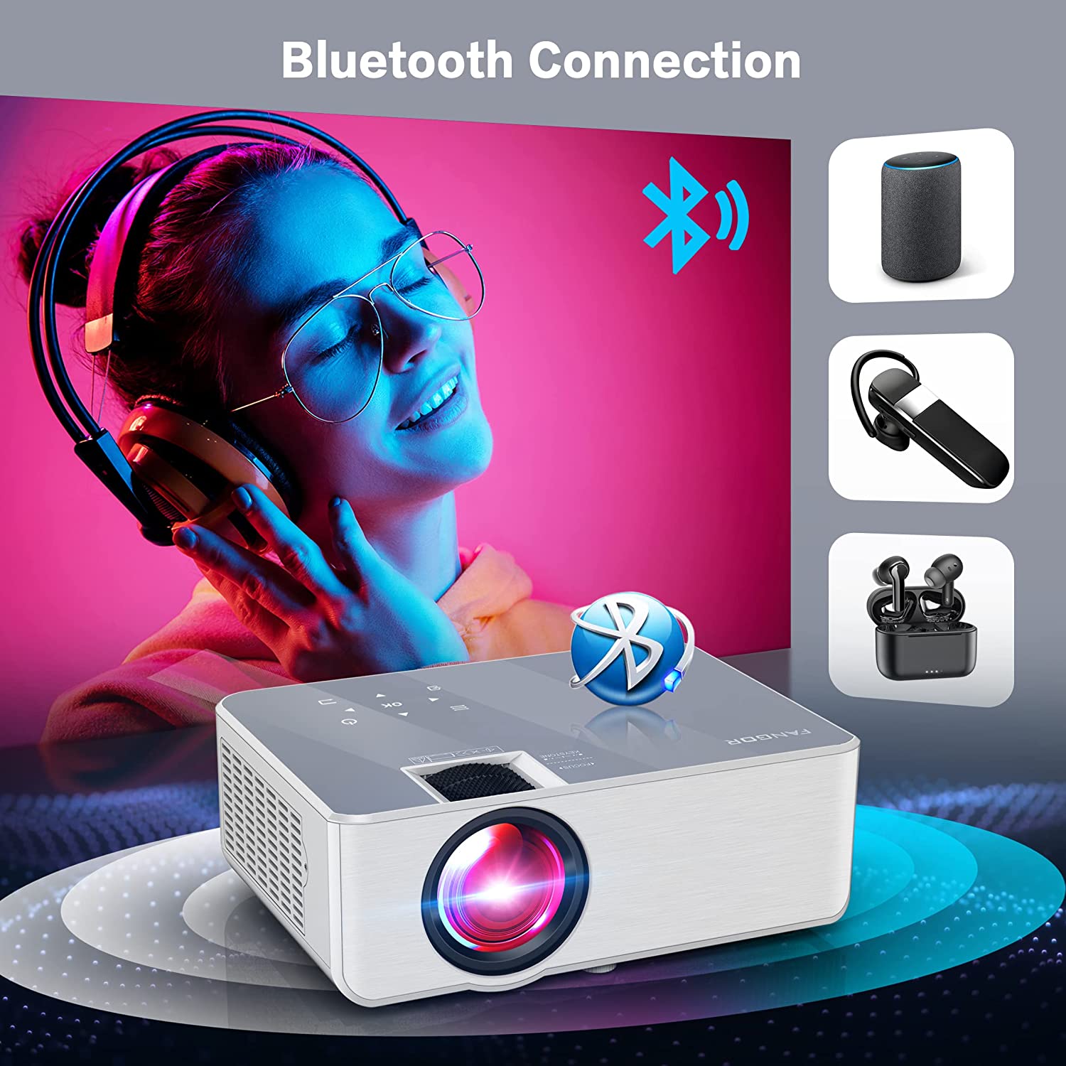 Proyector HD de 1080P Wifi, Bluetooth