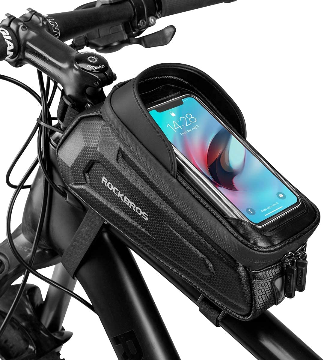 Bolsa de marco frontal para teléfono de bicicleta, impermeable, Rock Bros