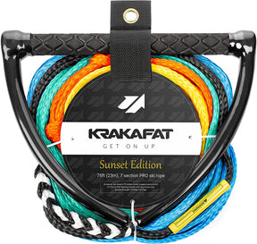 Cuerda de esquí acuático de 75 pies, cuerda de wakeboard, 7 secciones (ajusta a tu longitud preferida) con mango de agarre EVA de 13 pulgadas KRAKAFAT