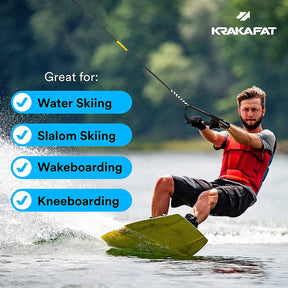 Cuerda de esquí acuático de 75 pies, cuerda de wakeboard, 7 secciones (ajusta a tu longitud preferida) con mango de agarre EVA de 13 pulgadas KRAKAFAT