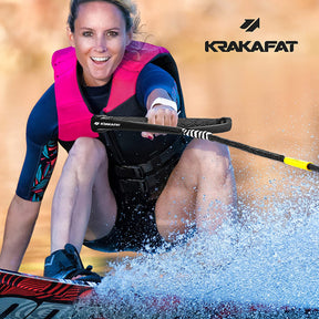 Cuerda de esquí acuático de 75 pies, cuerda de wakeboard, 7 secciones (ajusta a tu longitud preferida) con mango de agarre EVA de 13 pulgadas KRAKAFAT
