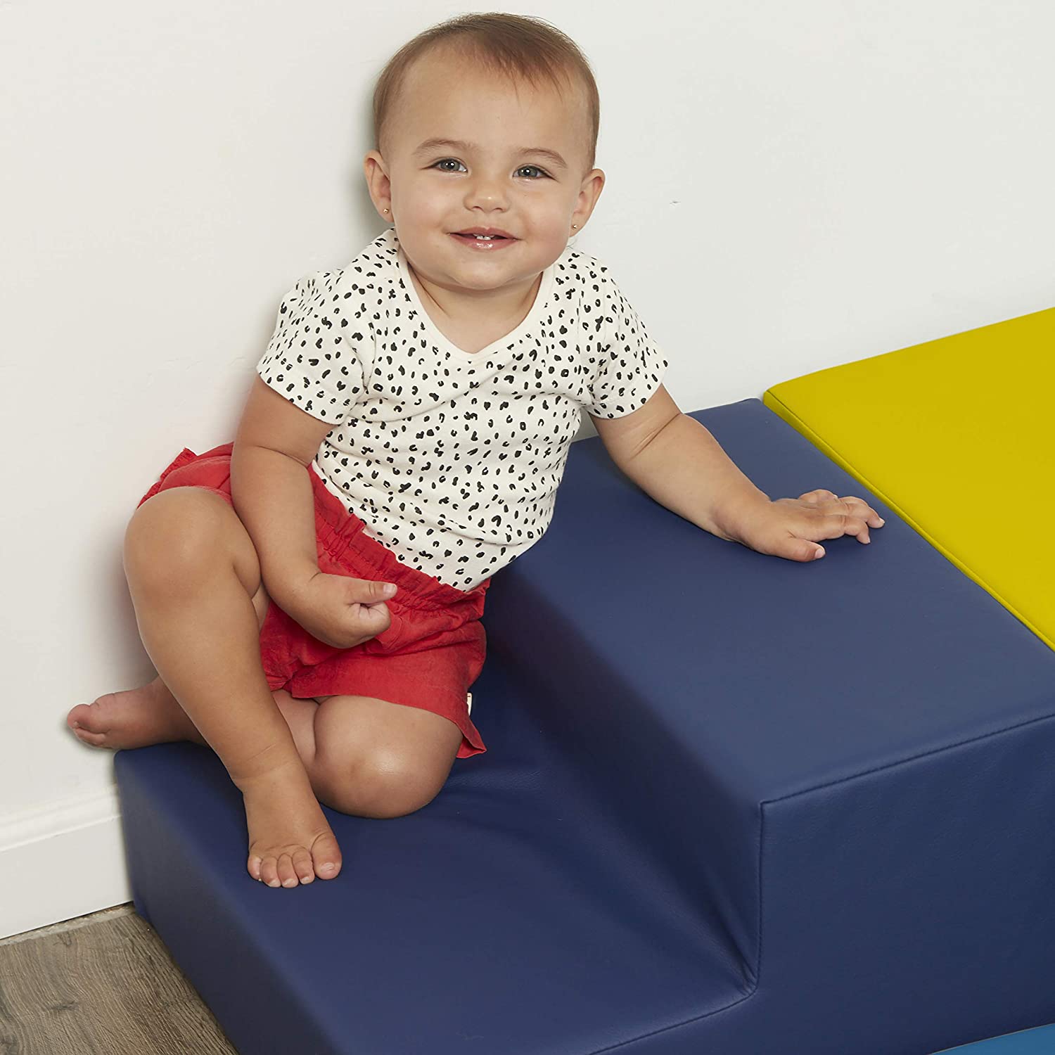 Escalador para niños pequeños, estructura de juego activo, de espuma suave segura para gatear y deslizar (juego de 4 piezas), azul/rojo, FDP SoftScape