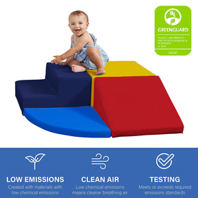 Escalador para niños pequeños, estructura de juego activo, de espuma suave segura para gatear y deslizar (juego de 4 piezas), azul/rojo, FDP SoftScape