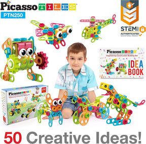 Kit de ingeniería de construcción para niños con libro de ideas con taladro eléctrico PicassoTiles