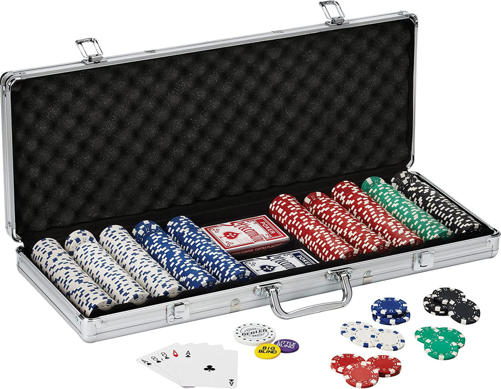 Comie Poker Chips con números, juego de 500 fichas de póquer con estuche de viaje de aluminio, juego de póquer de 11.5 gramos para juegos de azar Texas Holdem Blackjack