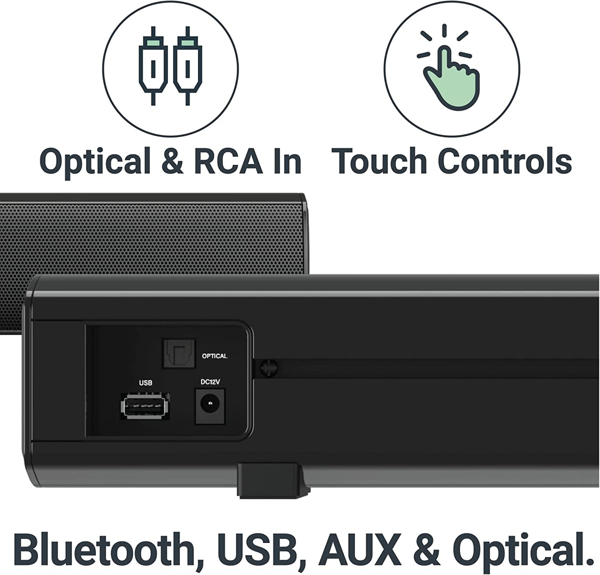 Barra de sonido pequeña para TV con Bluetooth, RCA, USB Majority Bowfell