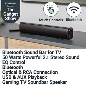 Barra de sonido pequeña para TV con Bluetooth, RCA, USB Majority Bowfell
