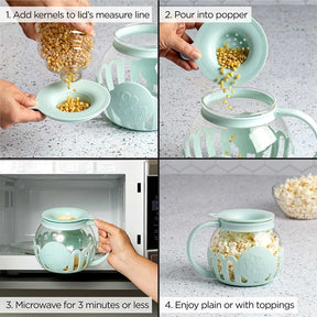Micro Pop para microondas, tapa 3 en 1 que mide granos y derrite mantequilla