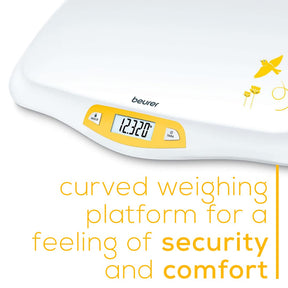 Balanza digital de bebé con cómoda plataforma curva Beurer