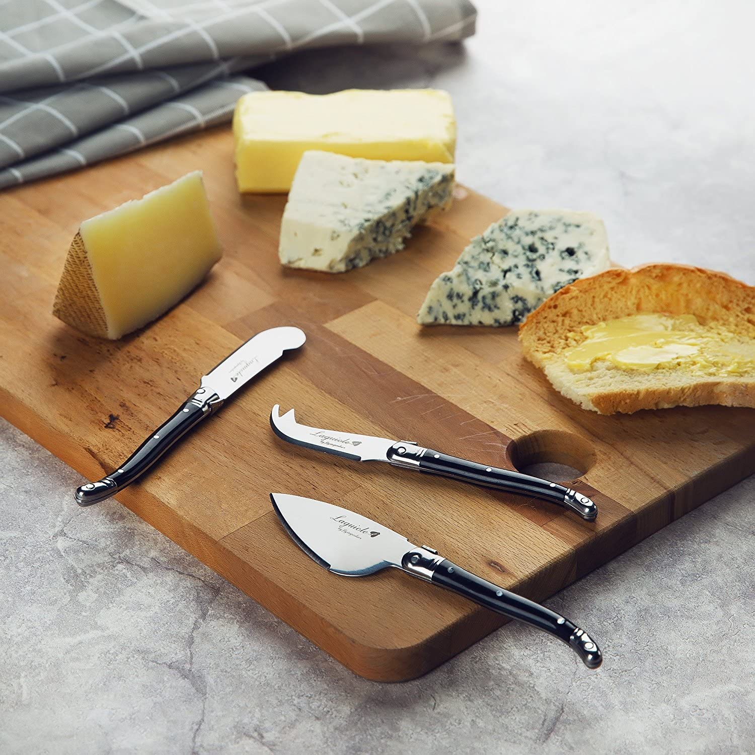 Juego de 3 cuchillos de queso con soporte de madera | Laguiole by FlyingColors