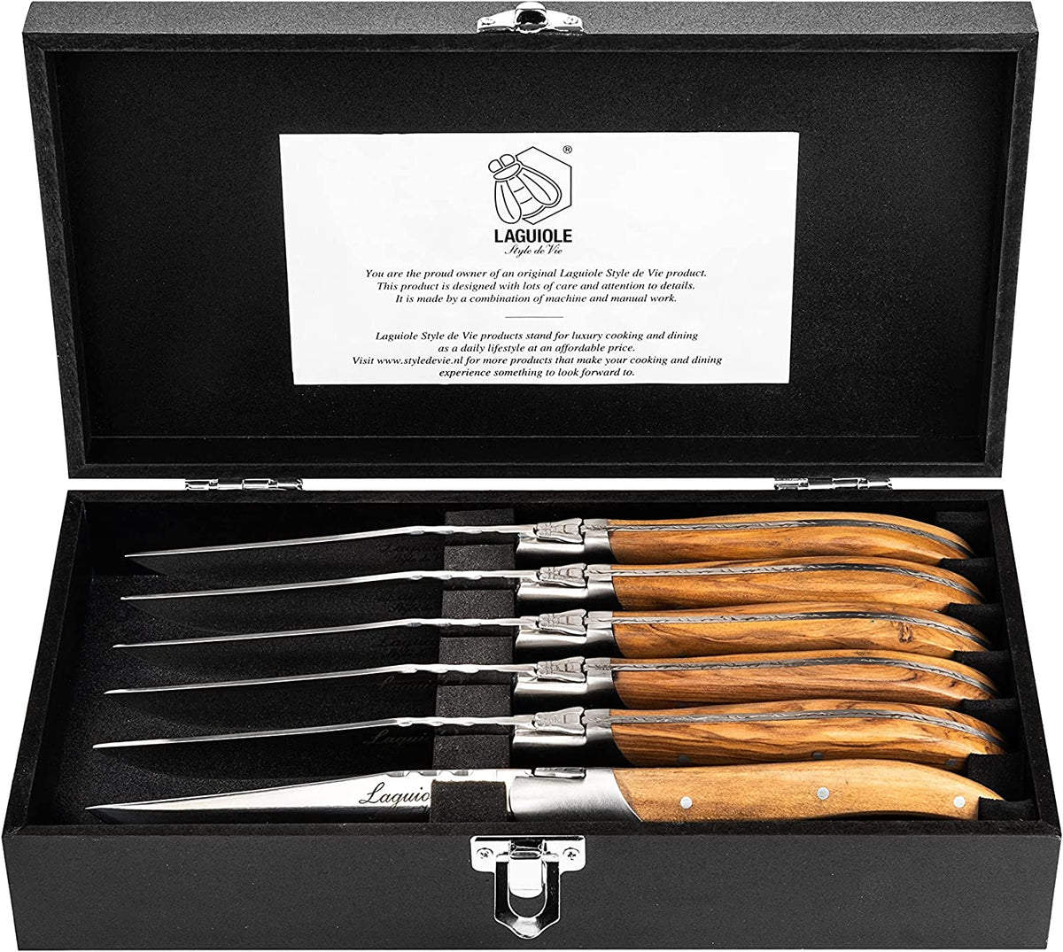Juego de 6 cuchillos para carne madera de olivo | Laguiole Style de Vie