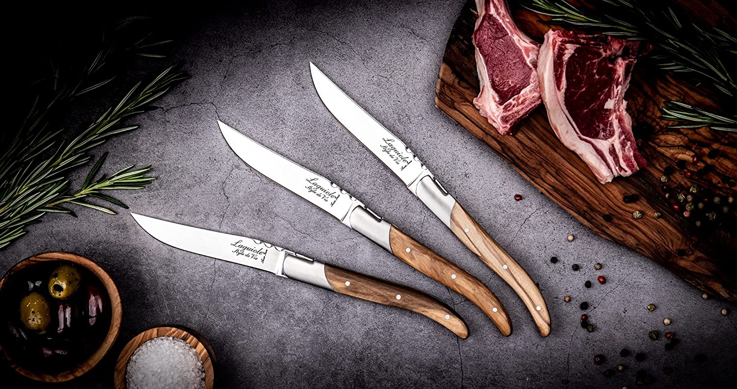 Juego de 6 cuchillos para carne madera de olivo Laguiole Style de Vie