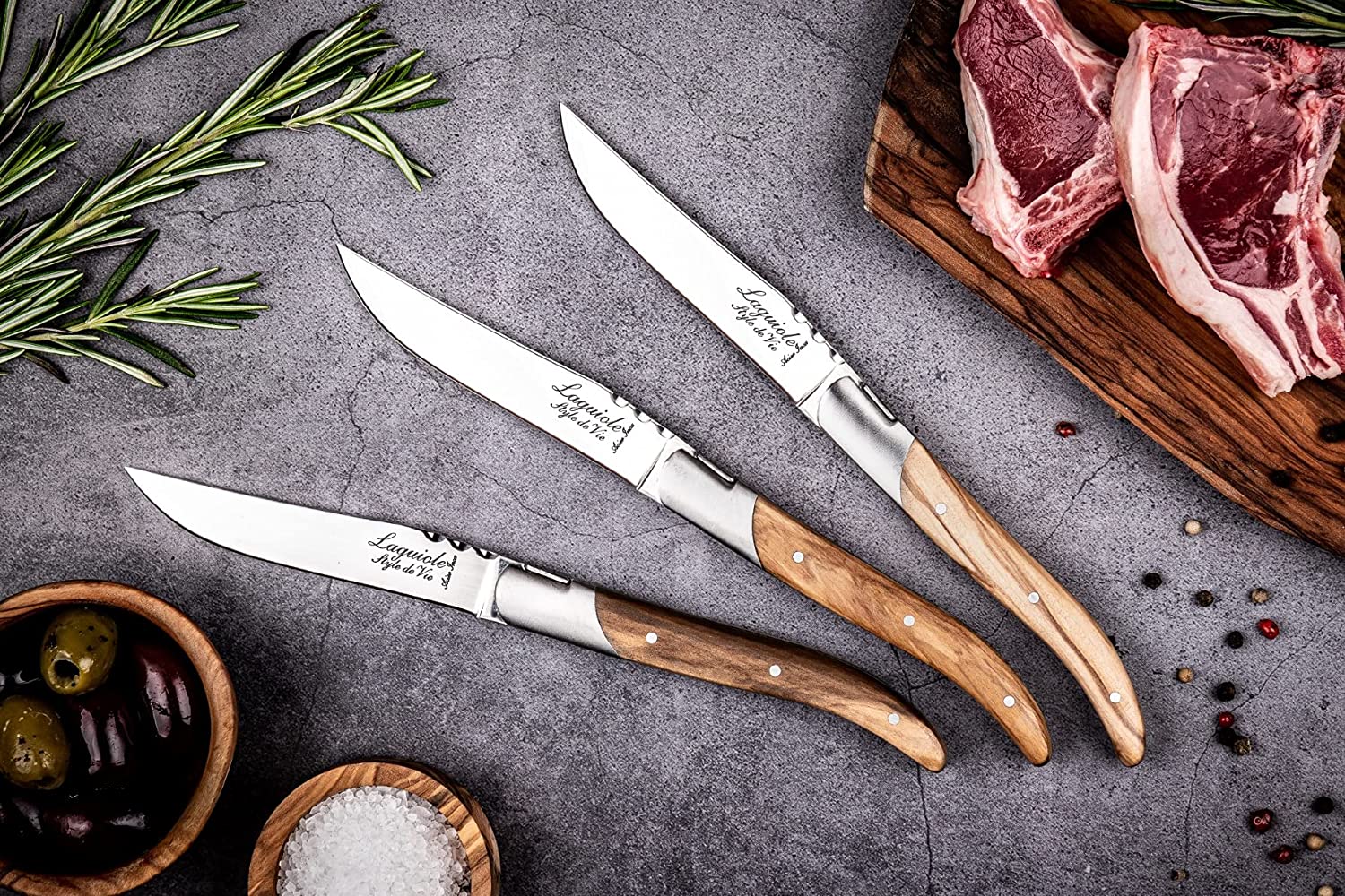 Juego de 6 cuchillos para carne madera de olivo Laguiole Style de Vie