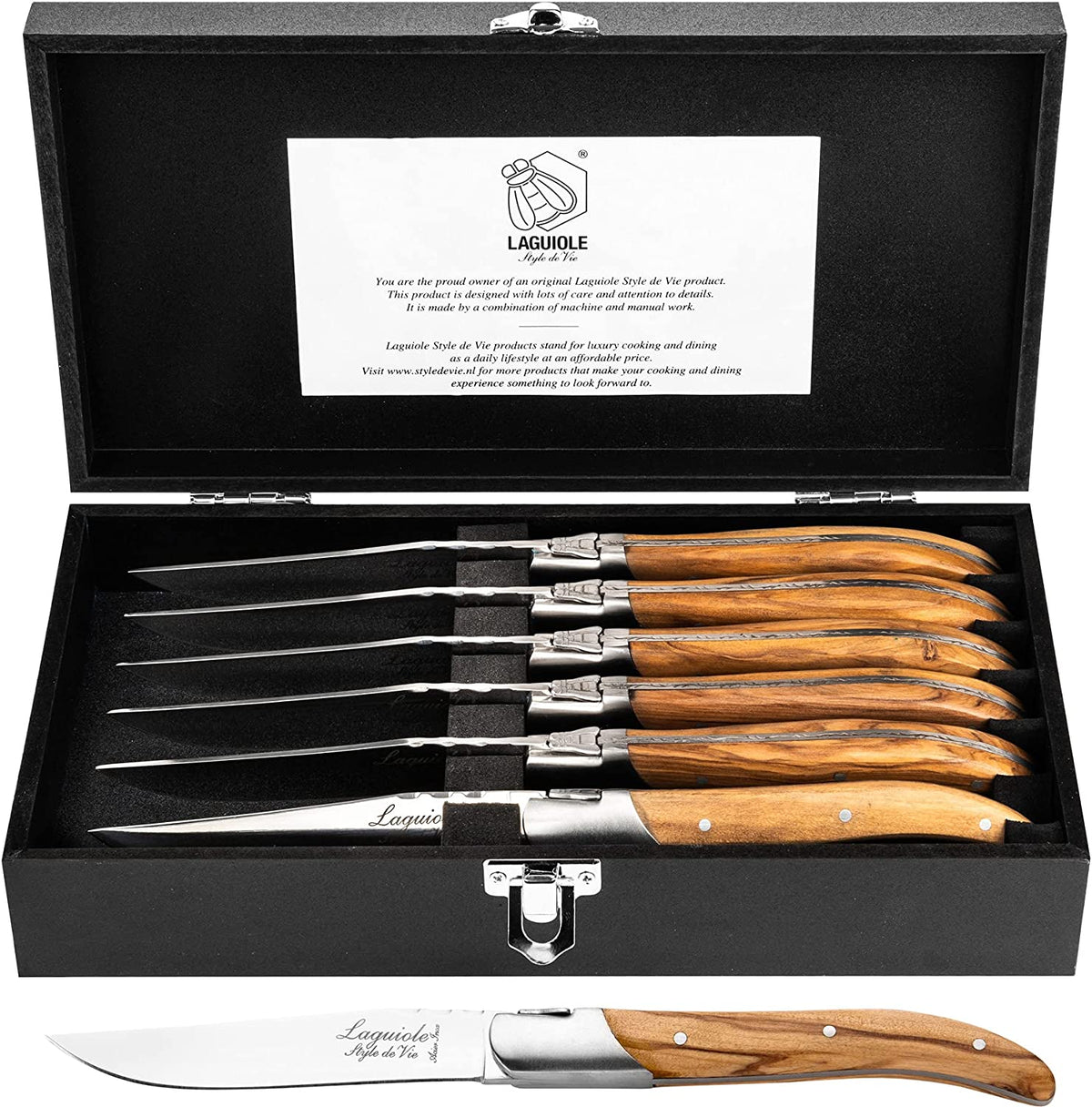 Juego de 6 cuchillos para carne madera de olivo | Laguiole Style de Vie