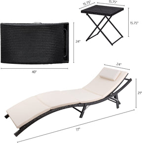 Juego de reposeras para exteriores, respaldo ajustable, 3 piezas, acolchado, con mesa plegable Devoko