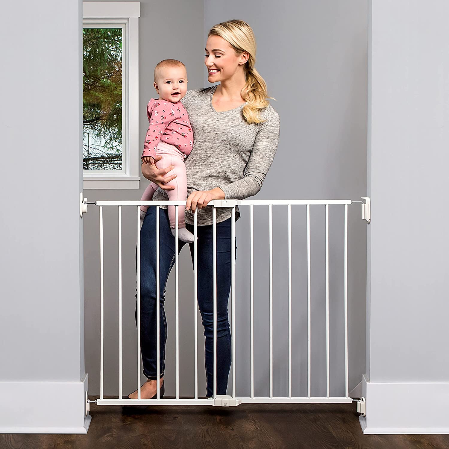 Escalera extra ancha 2 en 1 y pasillo a través de la puerta de seguridad para bebés Regalo
