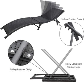 Juego de reposeras para exteriores, respaldo ajustable, 3 piezas, acolchado, con mesa plegable Devoko