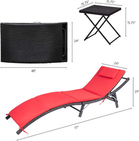 Juego de reposeras para exteriores, respaldo ajustable, 3 piezas, acolchado, con mesa plegable Devoko