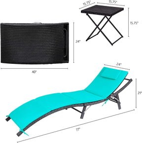 Juego de reposeras para exteriores, respaldo ajustable, 3 piezas, acolchado, con mesa plegable Devoko