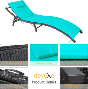 Juego de reposeras para exteriores, respaldo ajustable, 3 piezas, acolchado, con mesa plegable Devoko