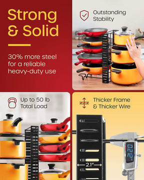 Organizador de ollas y sartenes mueble de cocina, ajustable con 8 niveles Mudeela