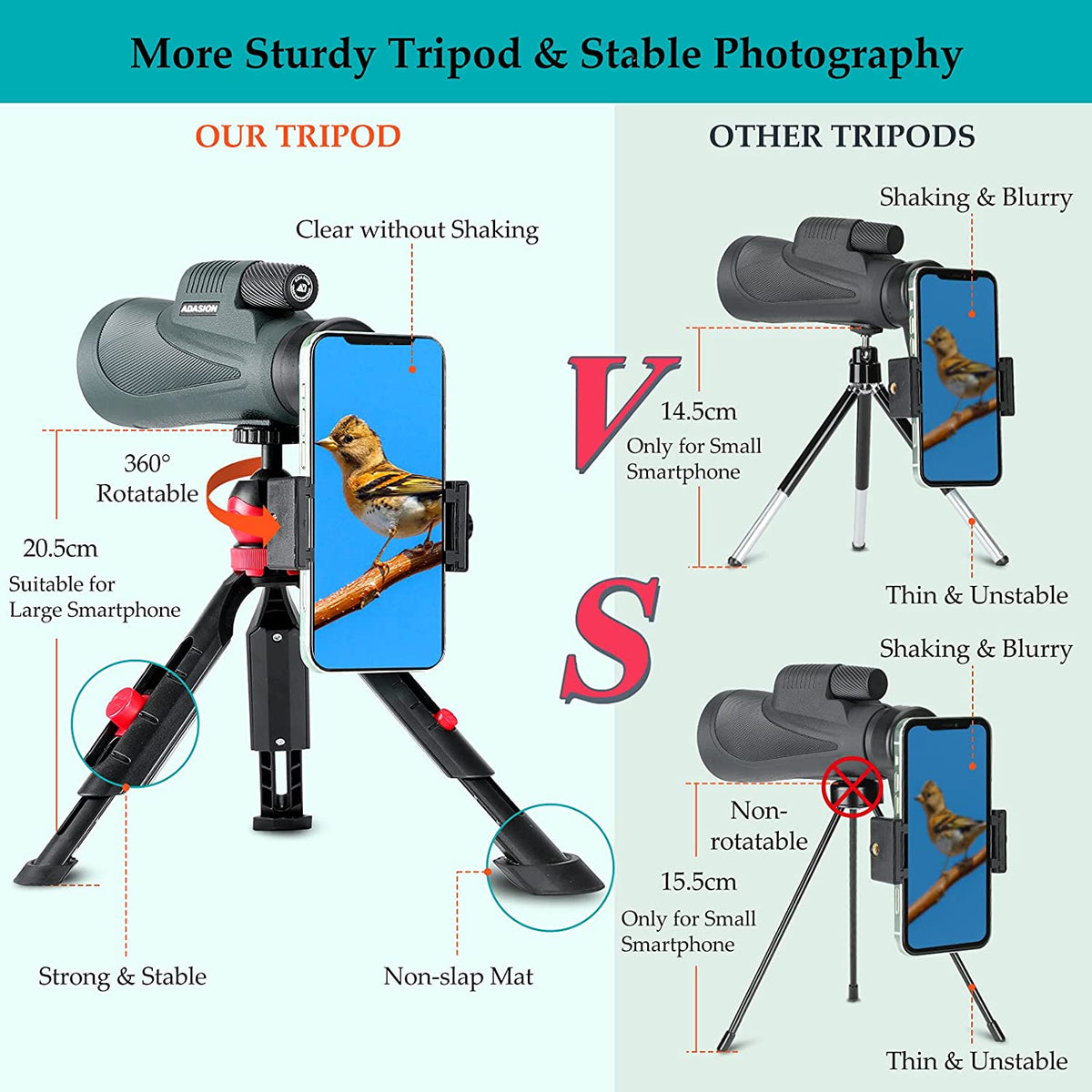 Telescopio monocular HD con adaptador para teléfono