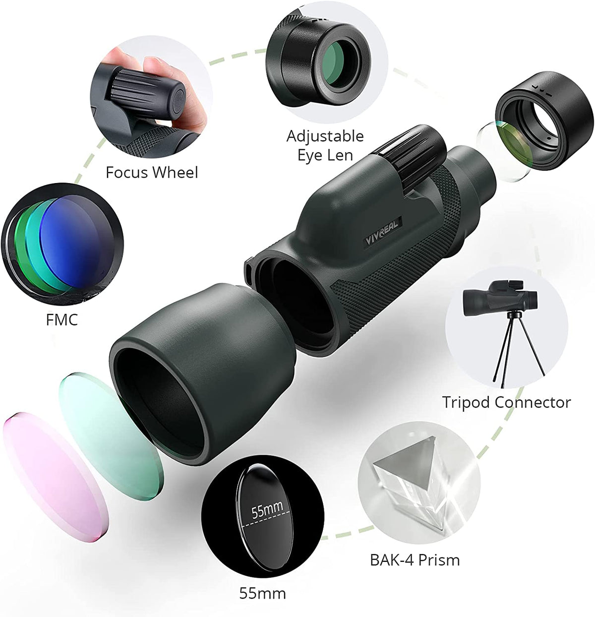 Telescopio monocular de 12 x 55, impermeable, de alta potencia