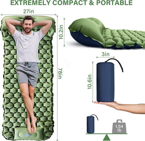Colchoneta para acampar ultraligera con almohada Bomba de pie incorporada inflable compacta para acampar FUN PAC